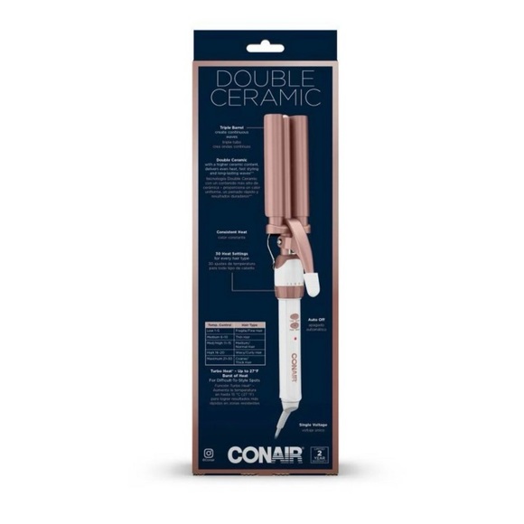 Double Ceramic Triple Barrel Waver by Conair, 400 degrees, 30 Heat Settings - Picture 2 of 4